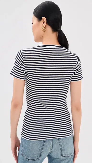 Nili Lotan ana Crew Neck Tee White/Dark Navy Stripe | Thumbnail 3 Nili Lotan ana Crew Neck Tee White/Dark Navy Stripe | Thumbnail 3