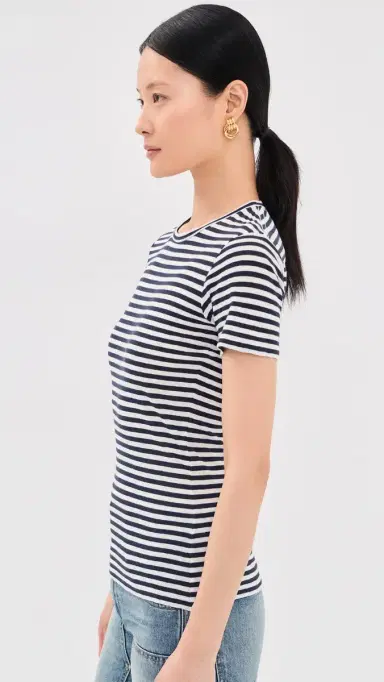 Nili Lotan ana Crew Neck Tee White/Dark Navy Stripe | Thumbnail 4 Nili Lotan ana Crew Neck Tee White/Dark Navy Stripe | Thumbnail 4