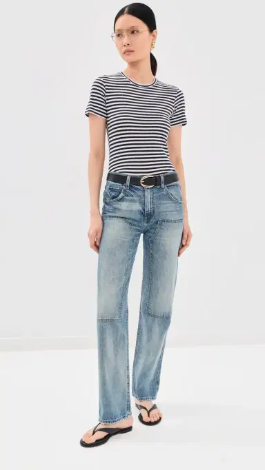Nili Lotan ana Crew Neck Tee White/Dark Navy Stripe | Thumbnail 5 Nili Lotan ana Crew Neck Tee White/Dark Navy Stripe | Thumbnail 5