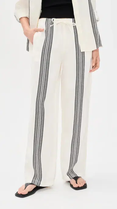 Madewell Pull-On Linen Pants Bold Placement Stripe Black S | Thumbnail 2 Madewell Pull-On Linen Pants Bold Placement Stripe Black S | Thumbnail 2
