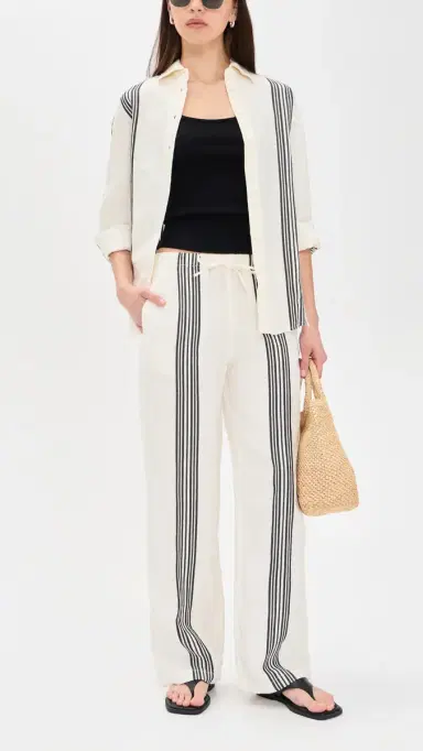 Madewell Pull-On Linen Pants Bold Placement Stripe Black S | Thumbnail 5 Madewell Pull-On Linen Pants Bold Placement Stripe Black S | Thumbnail 5