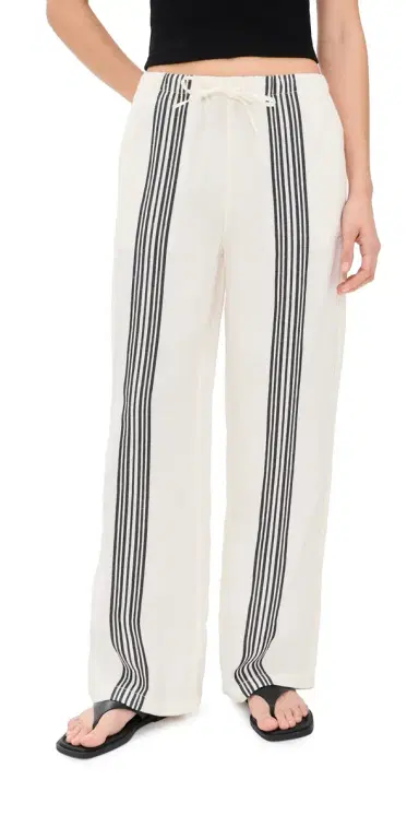 Madewell Pull-On Linen Pants Bold Placement Stripe Black S | Thumbnail 1 Madewell Pull-On Linen Pants Bold Placement Stripe Black S | Thumbnail 1