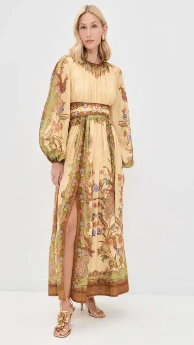 Zimmermann Indra Waisted Maxi Dress Cream Khaki Scarf Floral | Thumbnail 2 Zimmermann Indra Waisted Maxi Dress Cream Khaki Scarf Floral | Thumbnail 2