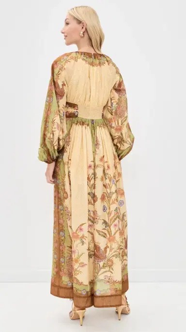 Zimmermann Indra Waisted Maxi Dress Cream Khaki Scarf Floral | Thumbnail 3 Zimmermann Indra Waisted Maxi Dress Cream Khaki Scarf Floral | Thumbnail 3