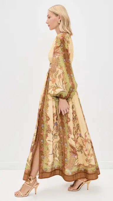 Zimmermann Indra Waisted Maxi Dress Cream Khaki Scarf Floral | Thumbnail 4 Zimmermann Indra Waisted Maxi Dress Cream Khaki Scarf Floral | Thumbnail 4