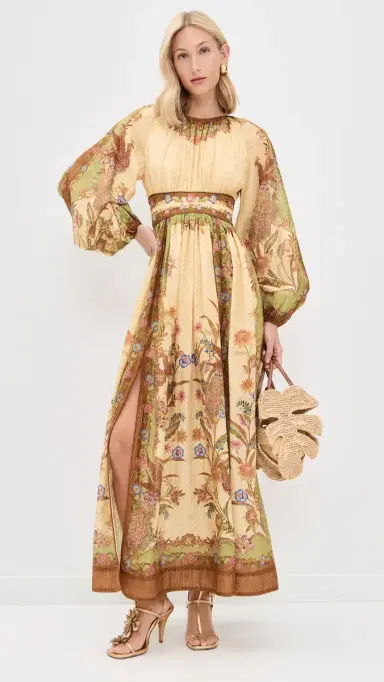 Zimmermann Indra Waisted Maxi Dress Cream Khaki Scarf Floral | Thumbnail 5 Zimmermann Indra Waisted Maxi Dress Cream Khaki Scarf Floral | Thumbnail 5