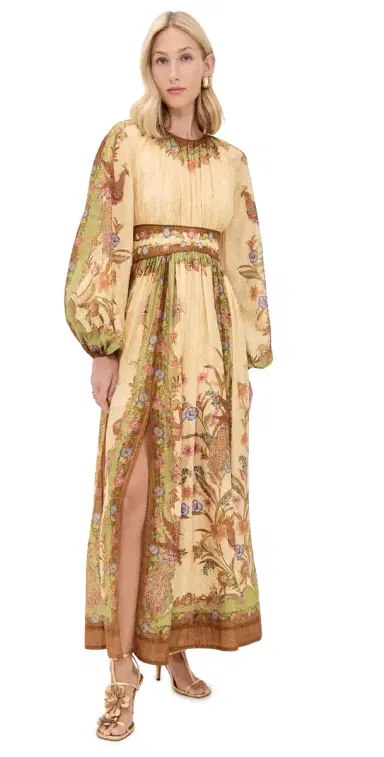 Zimmermann Indra Waisted Maxi Dress Cream Khaki Scarf Floral | Thumbnail 1 Zimmermann Indra Waisted Maxi Dress Cream Khaki Scarf Floral | Thumbnail 1