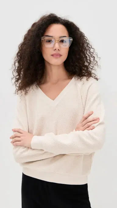 perfectwhitetee Zuri Reverse Fleece V Neck Sweater Sugar | Thumbnail 2 perfectwhitetee Zuri Reverse Fleece V Neck Sweater Sugar | Thumbnail 2