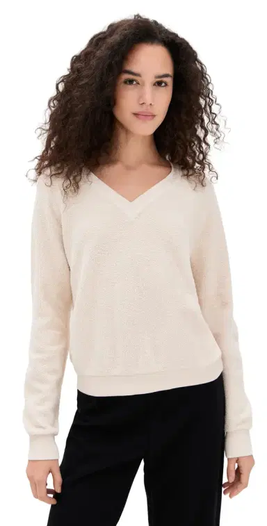 perfectwhitetee Zuri Reverse Fleece V Neck Sweater Sugar | Thumbnail 1 perfectwhitetee Zuri Reverse Fleece V Neck Sweater Sugar | Thumbnail 1