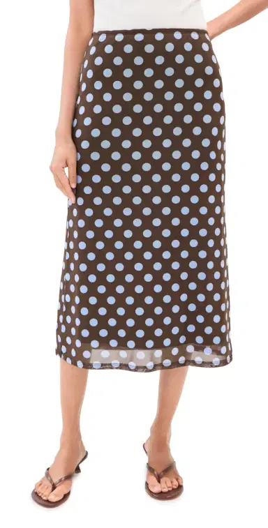 LE BOP Emma Midi Skirt Brown/Blue Polka Dot | Thumbnail 1 LE BOP Emma Midi Skirt Brown/Blue Polka Dot | Thumbnail 1