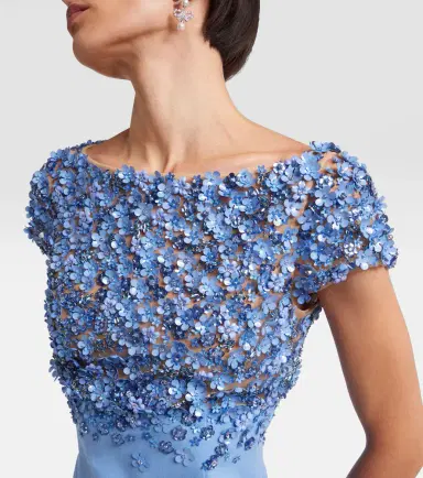 Oscar de la Renta Porcelain Flower embellished wool-blend gown | Thumbnail 2 Oscar de la Renta Porcelain Flower embellished wool-blend gown | Thumbnail 2