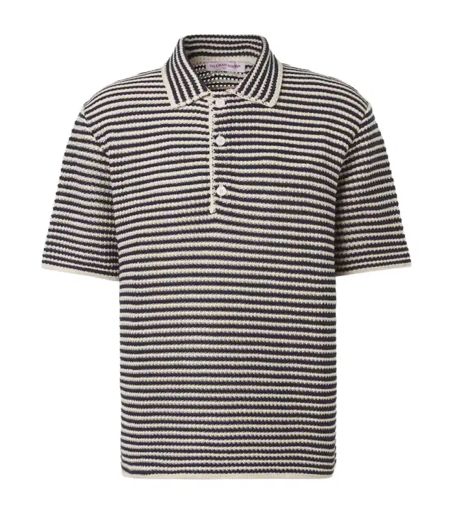 Lowry striped crochet cotton polo sweater Lowry striped crochet cotton polo sweater