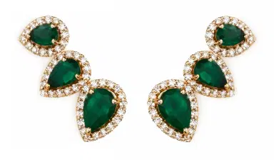 Wish Fine Jewelry 2.08ct Diamond Emerald 18K Gold Climber Earrings | Thumbnail 1 Wish Fine Jewelry 2.08ct Diamond Emerald 18K Gold Climber Earrings | Thumbnail 1