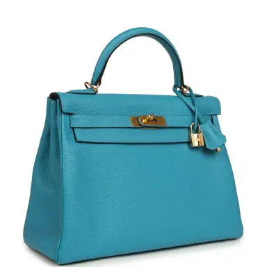 HERMÈS Pre-owned Hermes Kelly Retourne 32 Turquoise Clemence Gold Hardware | Thumbnail 2 HERMÈS Pre-owned Hermes Kelly Retourne 32 Turquoise Clemence Gold Hardware | Thumbnail 2