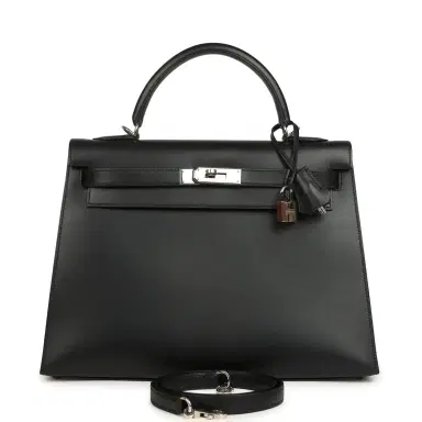 HERMÈS Vintage Hermes Kelly Sellier 32 Black Tadelakt Palladium Hardware | Thumbnail 1 HERMÈS Vintage Hermes Kelly Sellier 32 Black Tadelakt Palladium Hardware | Thumbnail 1