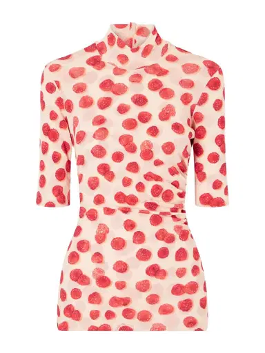 Stella McCartney Gathered Printed Mesh T-shirt | Thumbnail 1 Stella McCartney Gathered Printed Mesh T-shirt | Thumbnail 1