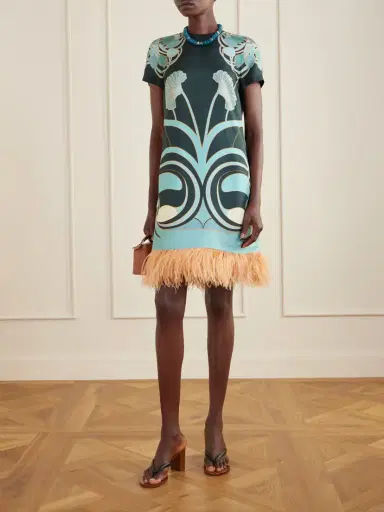 La DoubleJ Swing Printed Feather-trimmed Silk-twill Mini Dress | Thumbnail 2 La DoubleJ Swing Printed Feather-trimmed Silk-twill Mini Dress | Thumbnail 2