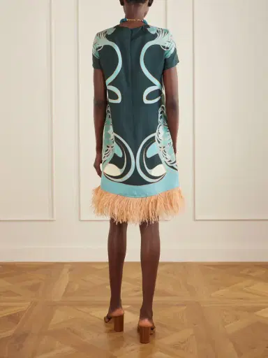 La DoubleJ Swing Printed Feather-trimmed Silk-twill Mini Dress | Thumbnail 3 La DoubleJ Swing Printed Feather-trimmed Silk-twill Mini Dress | Thumbnail 3