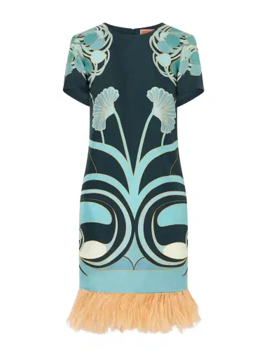 La DoubleJ Swing Printed Feather-trimmed Silk-twill Mini Dress | Thumbnail 1 La DoubleJ Swing Printed Feather-trimmed Silk-twill Mini Dress | Thumbnail 1