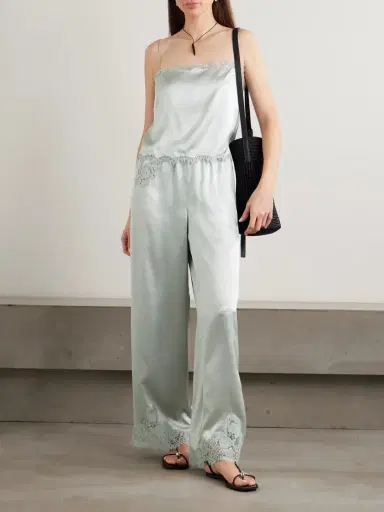 DÔEN Lavon Lace-trimmed Silk-satin Wide-leg Pants | Thumbnail 2 DÔEN Lavon Lace-trimmed Silk-satin Wide-leg Pants | Thumbnail 2