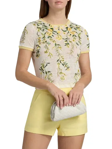 ALICE + OLIVIA Women's Cindy Embroidered Linen Crop T-Shirt - Fresh Air Butter | Thumbnail 3 ALICE + OLIVIA Women's Cindy Embroidered Linen Crop T-Shirt - Fresh Air Butter | Thumbnail 3