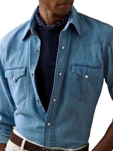 Ralph Lauren Purple Label Men's Japanese Denim Western Shirt - Heritage Light Indigo - Size Small | Thumbnail 5 Ralph Lauren Purple Label Men's Japanese Denim Western Shirt - Heritage Light Indigo - Size Small | Thumbnail 5