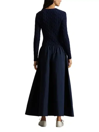Polo Ralph Lauren Women's Cable Bodice Drop Waist Maxi Shirtdress - Hunter Navy | Thumbnail 3 Polo Ralph Lauren Women's Cable Bodice Drop Waist Maxi Shirtdress - Hunter Navy | Thumbnail 3