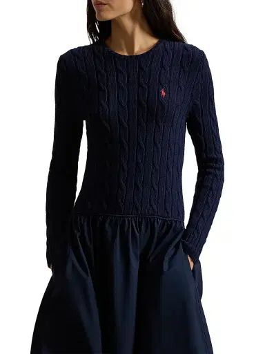 Polo Ralph Lauren Women's Cable Bodice Drop Waist Maxi Shirtdress - Hunter Navy | Thumbnail 4 Polo Ralph Lauren Women's Cable Bodice Drop Waist Maxi Shirtdress - Hunter Navy | Thumbnail 4