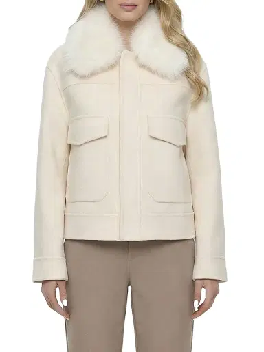 Gorski Women's Select Cashmere and Wool Blend Jacket with Detachable Goat Collar - Ivory - Size XL | Thumbnail 2 Gorski Women's Select Cashmere and Wool Blend Jacket with Detachable Goat Collar - Ivory - Size XL | Thumbnail 2