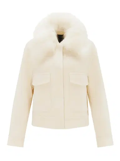 Gorski Women's Select Cashmere and Wool Blend Jacket with Detachable Goat Collar - Ivory - Size XL | Thumbnail 1 Gorski Women's Select Cashmere and Wool Blend Jacket with Detachable Goat Collar - Ivory - Size XL | Thumbnail 1