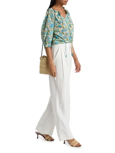 Ro's Garden Women's Havana Floral Cotton Top - Blue | Thumbnail 2 Ro's Garden Women's Havana Floral Cotton Top - Blue | Thumbnail 2