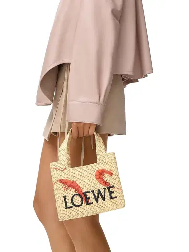 Loewe Women's Font Mini Embroidered Raffia Tote Bag | Thumbnail 1 Loewe Women's Font Mini Embroidered Raffia Tote Bag | Thumbnail 1