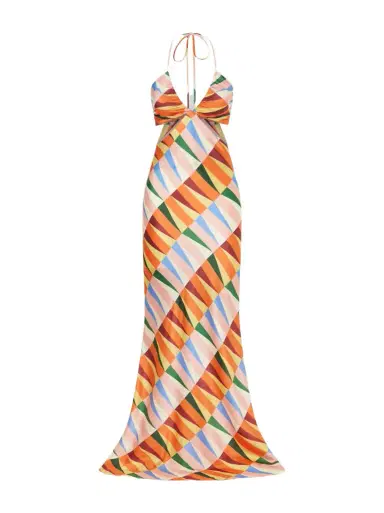 Cristiano Marcheli Caterina printed silk-blend satin halterneck maxi dress | Thumbnail 1 Cristiano Marcheli Caterina printed silk-blend satin halterneck maxi dress | Thumbnail 1