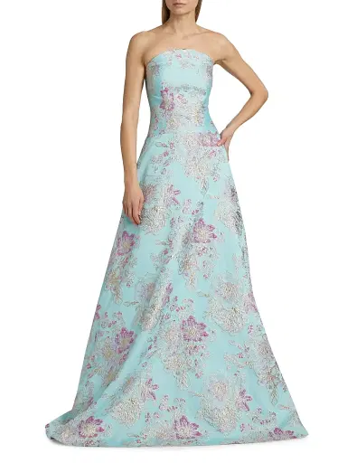Teri Jon by Rickie Freeman Women's Floral Jacquard Strapless Gown - Light Blue Multi - Size 16 | Thumbnail 3 Teri Jon by Rickie Freeman Women's Floral Jacquard Strapless Gown - Light Blue Multi - Size 16 | Thumbnail 3