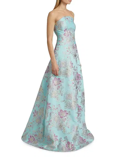 Teri Jon by Rickie Freeman Women's Floral Jacquard Strapless Gown - Light Blue Multi - Size 16 | Thumbnail 4 Teri Jon by Rickie Freeman Women's Floral Jacquard Strapless Gown - Light Blue Multi - Size 16 | Thumbnail 4