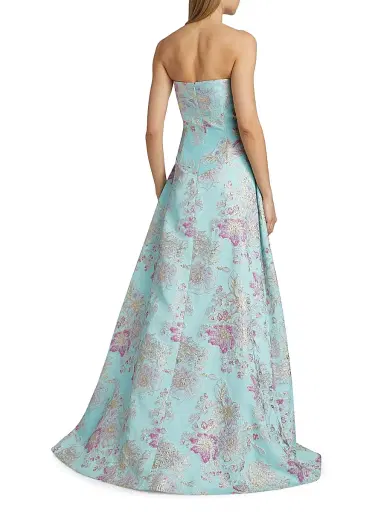 Teri Jon by Rickie Freeman Women's Floral Jacquard Strapless Gown - Light Blue Multi - Size 16 | Thumbnail 5 Teri Jon by Rickie Freeman Women's Floral Jacquard Strapless Gown - Light Blue Multi - Size 16 | Thumbnail 5