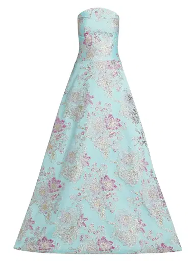 Teri Jon by Rickie Freeman Women's Floral Jacquard Strapless Gown - Light Blue Multi - Size 16 | Thumbnail 1 Teri Jon by Rickie Freeman Women's Floral Jacquard Strapless Gown - Light Blue Multi - Size 16 | Thumbnail 1