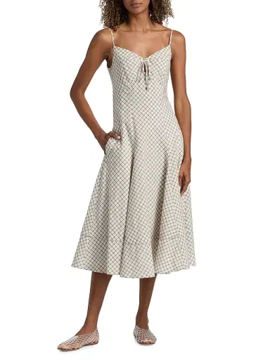 Derek Lam 10 Crosby Women's Sable Mini Check Cotton-Blend Midi-Dress - Army Green Multi | Thumbnail 2 Derek Lam 10 Crosby Women's Sable Mini Check Cotton-Blend Midi-Dress - Army Green Multi | Thumbnail 2