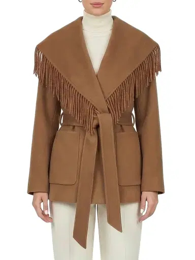 Gorski Women's Select Cashmere and Wool Blend Jacket with Tassle Trim and Belt - Camel - Size Large | Thumbnail 2 Gorski Women's Select Cashmere and Wool Blend Jacket with Tassle Trim and Belt - Camel - Size Large | Thumbnail 2