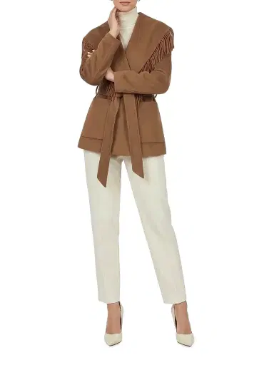 Gorski Women's Select Cashmere and Wool Blend Jacket with Tassle Trim and Belt - Camel - Size Large | Thumbnail 5 Gorski Women's Select Cashmere and Wool Blend Jacket with Tassle Trim and Belt - Camel - Size Large | Thumbnail 5