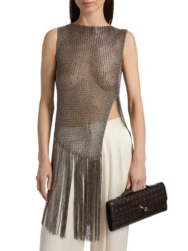 Lapointe Women's Metallic Netting Fringed Asymmetric Top - Gunmetal - Size XL | Thumbnail 3 Lapointe Women's Metallic Netting Fringed Asymmetric Top - Gunmetal - Size XL | Thumbnail 3