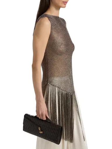 Lapointe Women's Metallic Netting Fringed Asymmetric Top - Gunmetal - Size XL | Thumbnail 4 Lapointe Women's Metallic Netting Fringed Asymmetric Top - Gunmetal - Size XL | Thumbnail 4