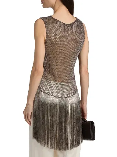 Lapointe Women's Metallic Netting Fringed Asymmetric Top - Gunmetal - Size XL | Thumbnail 5 Lapointe Women's Metallic Netting Fringed Asymmetric Top - Gunmetal - Size XL | Thumbnail 5