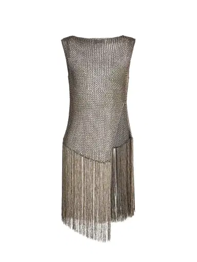 Lapointe Women's Metallic Netting Fringed Asymmetric Top - Gunmetal - Size XL | Thumbnail 1 Lapointe Women's Metallic Netting Fringed Asymmetric Top - Gunmetal - Size XL | Thumbnail 1