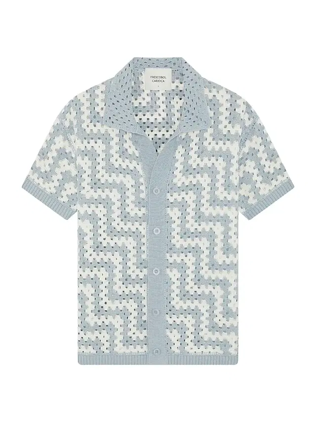 Men's Pinto Crochet Cotton Short-Sleeve Cardigan - Coastal Blue Men's Pinto Crochet Cotton Short-Sleeve Cardigan - Coastal Blue