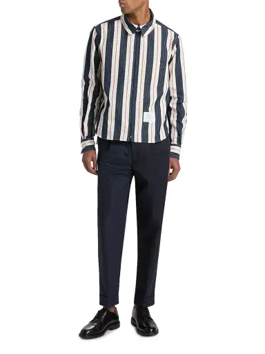 Thom Browne Men's Seersucker Stripe Cotton Zip Shirt - Red Blue White - Size XXL | Thumbnail 2 Thom Browne Men's Seersucker Stripe Cotton Zip Shirt - Red Blue White - Size XXL | Thumbnail 2