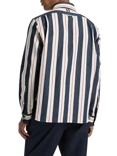 Thom Browne Men's Seersucker Stripe Cotton Zip Shirt - Red Blue White - Size XXL | Thumbnail 5 Thom Browne Men's Seersucker Stripe Cotton Zip Shirt - Red Blue White - Size XXL | Thumbnail 5