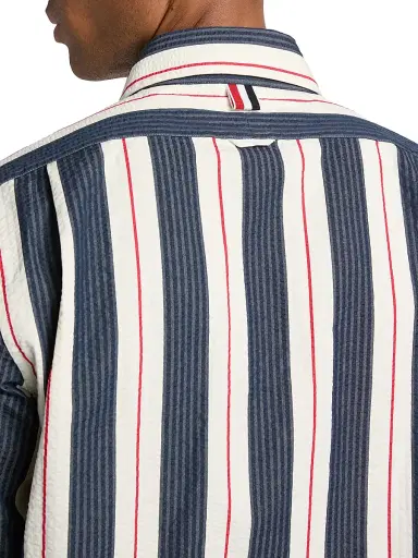 Thom Browne Men's Seersucker Stripe Cotton Zip Shirt - Red Blue White - Size XXL | Thumbnail 6 Thom Browne Men's Seersucker Stripe Cotton Zip Shirt - Red Blue White - Size XXL | Thumbnail 6