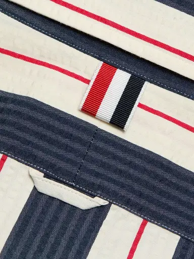 Thom Browne Men's Seersucker Stripe Cotton Zip Shirt - Red Blue White - Size XXL | Thumbnail 7 Thom Browne Men's Seersucker Stripe Cotton Zip Shirt - Red Blue White - Size XXL | Thumbnail 7