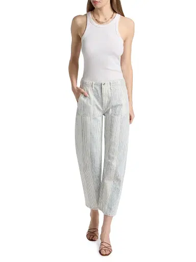 Le Jean Women's Stripe Utility Mid-Rise Soft Barrel Crop Jeans - Summer Stripe - Size 30 | Thumbnail 2 Le Jean Women's Stripe Utility Mid-Rise Soft Barrel Crop Jeans - Summer Stripe - Size 30 | Thumbnail 2